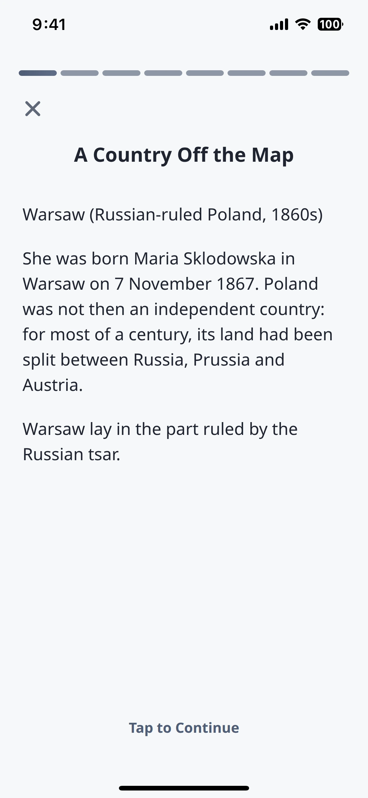 A lesson page of the HerLegacy app